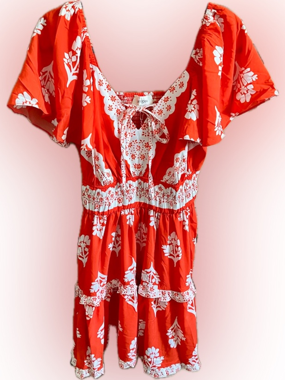 Umgee Tomato Red and White Floral Mini Dress